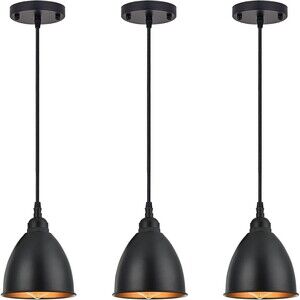 3 Pack Industrial Farmhouse Ceiling Hanging Pendant Light Fixtures Black Gold